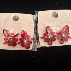Stunning red rhinestone pierced earrings